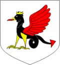Héraldique : « D’argent au basilic de sable, couronné, becqué et armé d’or, lampassé, ailé et dardé de gueules, qui est de Kazan ».
