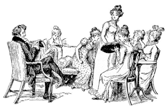 La famille Bennet à Longbourn, par Hugh Thomson (1894). Illustration pour le chapitre II[1].