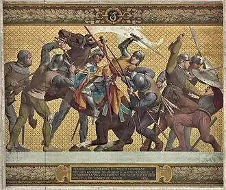 Jeanne d'Arc faite prisonnière à Compiègne. Fresque de Jules Lenepveu au Panthéon (1886-1890).