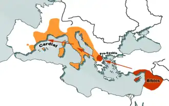 Origines et progression de la civilisation cardiale. Date : VIe&nbsp;millénaire&nbsp;av. J.-C. et Ve&nbsp;millénaire&nbsp;av. J.-C.