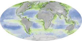 Carte mondiale de la concentration des océans en chlorophylle (2021) ;