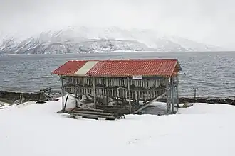 Poisson séchant au bord du fjord.