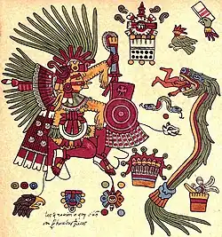 Le dieu Xipe Totec représenté avec ses attributs (dans le codex Borbonicus, p.&nbsp;14).
