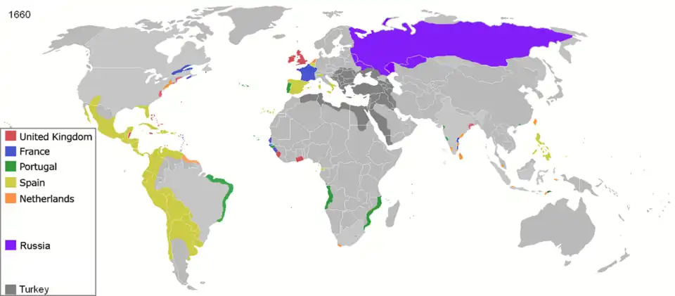 Empires coloniaux occidentaux en 1660.