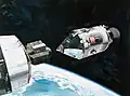 Apollo et le module d'amarrage, sur la fusée porteuse (image d'artiste).