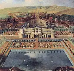 Peinture du château au XVIIIe&nbsp;siècle (vue depuis les jardins), artiste anonyme.