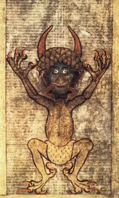 Illustration du Codex Gigas (XIIIe&nbsp;siècle), lui valant le surnom de « bible du démon ».