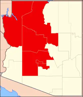 Le territoire du diocèse sur la carte de l'Arizona.