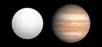 Taille de SWEEPS-4b comparée à celle de Jupiter.