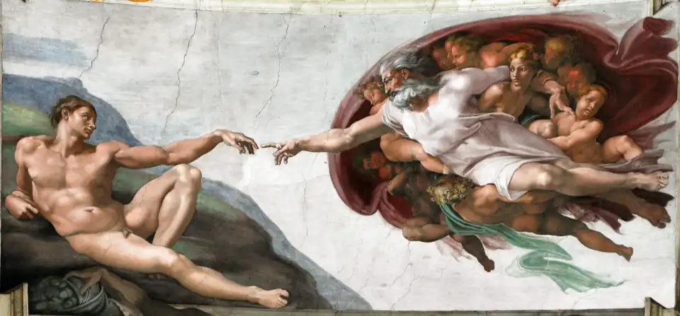 La Création d'Adam, détail du plafond de la chapelle Sixtine.