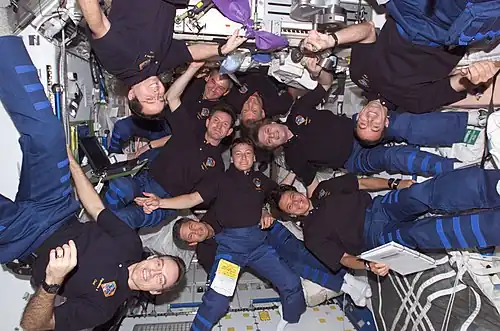 Le 15 juin 2002 : 10 astronautes à bord de l'ISS (expédition 4, mission STS-111, expédition 5).