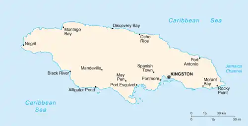 Principales agglomérations de la Jamaïque.