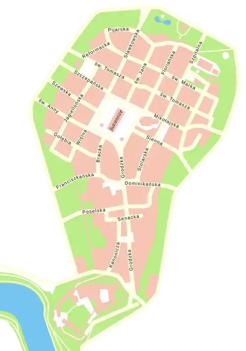 Carte du centre de Cracovie.