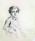 Portrait de son fils, Louis Singer, à mi-corps, portant un nœud, peint par Gustave Moreau.