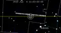 Le mouvement horaire de la Lune à travers l'ombre de la Terre dans la constellation d'Ophiuchus (le Serpentaire) (au nord du Scorpion).