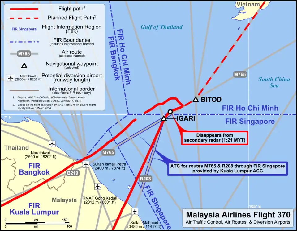 Carte du vol MH370 en Asie du sud-est.