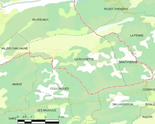 La Rochette et les communes voisines (Cliquez sur la carte pour accéder à une grande carte avec la légende).