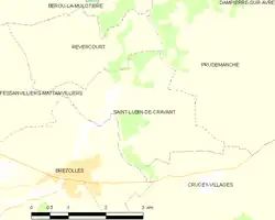 Carte de Saint-Lubin-de-Cravant et des communes limitrophes.
