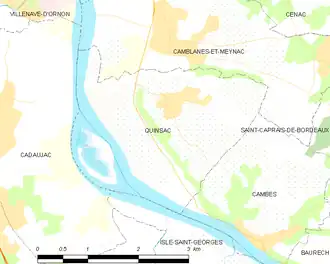 Aire géographique de Quinsac incluant l'île de la Lande