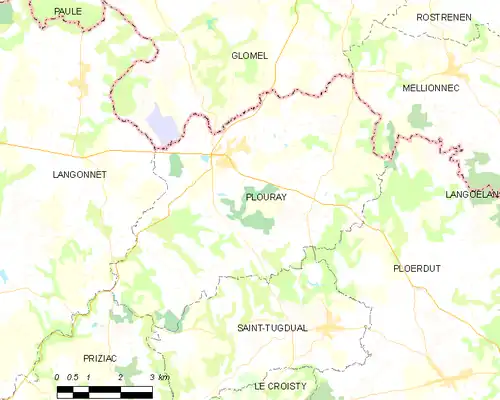 Carte représentant par des couleurs différentes l'emplacement d'une commune au sein de son département.