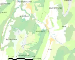 Carte montrant La Compôte et les communes voisines.