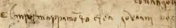 Détail d'une note manuscrite en italien.