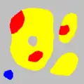 Ensemble de référence X (jaune et rouge) et marqueur M (rouge et bleu)