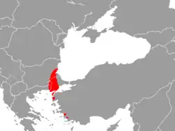 cartographie couleur montant l'air de réparation de présence de l'espèce.