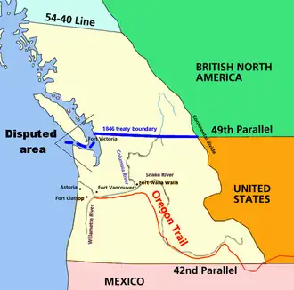Le différend américano-britannique sur la région de l'Oregon.