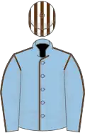 LIGHT BLUE, brown seams, white and brown striped cap