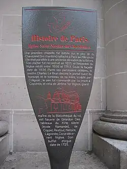 Panneau de l'église Saint-Nicolas-du-Chardonnet.