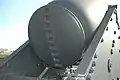 Gros plan sur la cascabelle d'un canon Rodman de 8 pouces à âme rayée de fort McHenry : on voit le cliquet de hausse caractéristique des derniers modèles. Ce canon a perdu le bossage du levier de hausse.