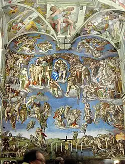 La grande fresque du Jugement dernier peinte par Michel-Ange dans la chapelle Sixtine