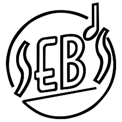 Logo noir sur blanc d'un club de jazz nommé Seb's. L'apostrophe est en forme de note de musique.