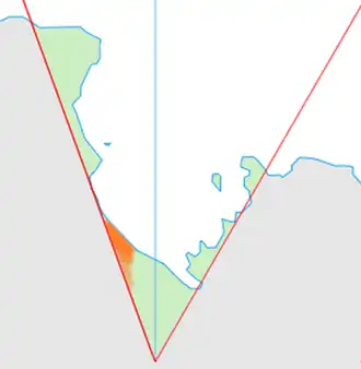 Vue de la côte de Shackleton (rouge) sur une carte de la Dépendance de Ross.