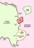 Carte montrant Jérusalem (entre 1948 et 1967).