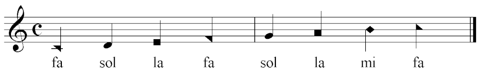 La shape note pour fa est un triangle, sol un ovale, la un rectangle et mi un losange.