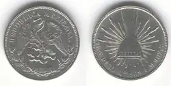 L'aigle et le soleil sur un peso mexicain de 1908.