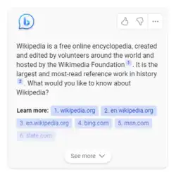 Description de l'image Wikipedia Bing Chat Feature.png.