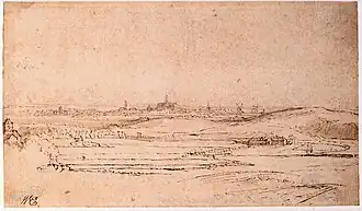 Rembrandt : Vue de Haarlem avec le domaine de Saxenburg au premier plan, musée Boijmans van Beuningen (dessin).
