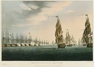 Gravure de Thomas Whitcombe représentant la bataille d'Aboukir