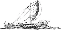dessin d'un navire à rames et voile