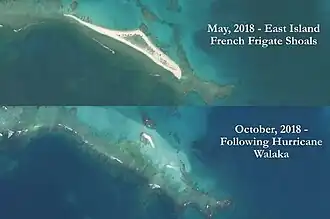 East Island en mai et en octobre 2018.