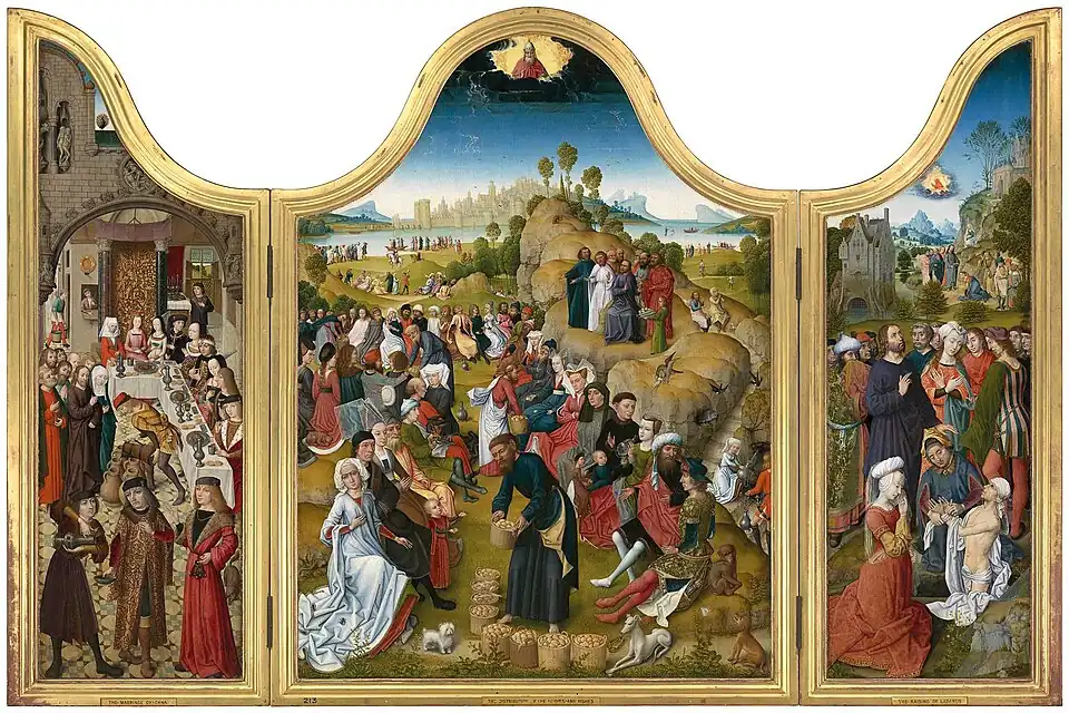 Maître de la Légende de sainte Catherine, Triptyque avec les miracles du Christ, fin XVe&nbsp;siècle, musée national du Victoria.
