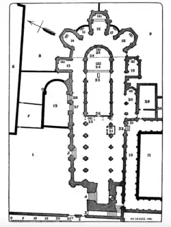 Plan de l’église abbatiale Saint-Père-en-Vallée et de ses abords, en 1700 par M. Lecocq.