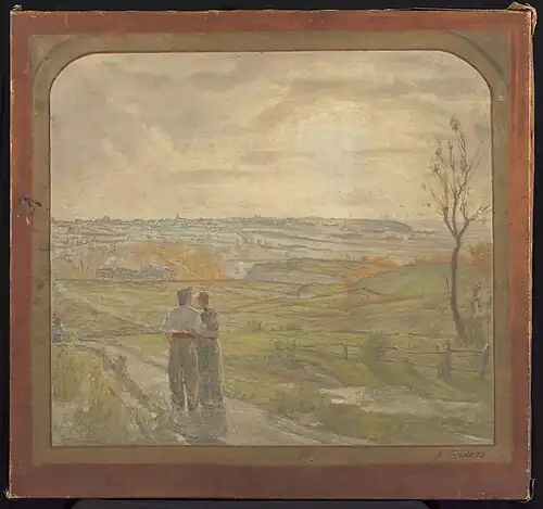Paysage avec un couple marchant.