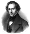 Portrait gravé en noir et blanc de Mendelssohn.