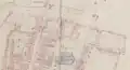 Plan cadastral de 1823 indiquant la porte dans le quart droit en haut portant les n°82 et 104.