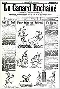 page de journal où le texte entoure un dessin avec huit scène successives.