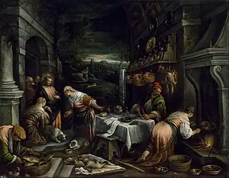 Le Christ dans la maison de Marie, Marthe et Lazare, v. 1577. Huile / toile, 98&nbsp;×&nbsp;126&nbsp;cm. Musée des beaux-arts de Houston